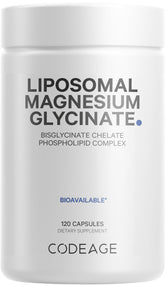 Codeage liposomal magnesium glycinate capsules shown for easy daily mineral support and absorption.
