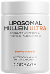 Codeage Liposomal Mullein Ultra bottle and capsules for daily wellness with a premium herbal blend.