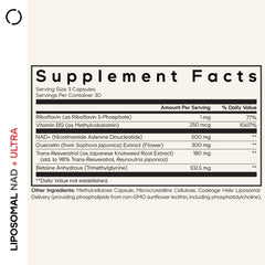 Close-up of Codeage Liposomal NAD+ Plus label highlighting potency.