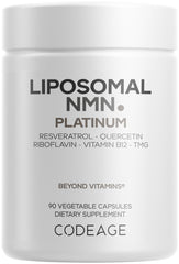 Codeage Liposomal NMN Platinum bottle front view highlighting 500 mg NMN per serving for daily use.