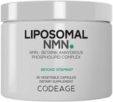 Codeage Liposomal NMN & TMG capsule close-up for daily NAD+ precursor support.