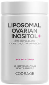Codeage Liposomal Ovarian Inositol+ bottle on a clean surface for daily wellness support.