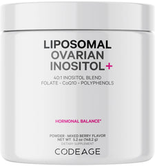 Codeage liposomal ovarian inositol powder bottle for daily use.