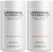 Codeage liposomal vitamin C bottle and capsules showing high-dose daily formula