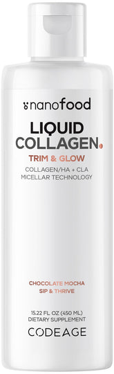 Codeage Liquid Collagen Chocolate bottle pour supports daily beauty routine