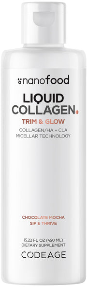 Codeage Liquid Collagen Chocolate bottle pour supports daily beauty routine