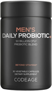 Codeage Men's Daily Probiotic bottle front view with 50 Billion CFU per capsule supports daily gut balance.