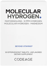 Codeage Molecular Hydrogen tablet dissolving in water for fast hydration.