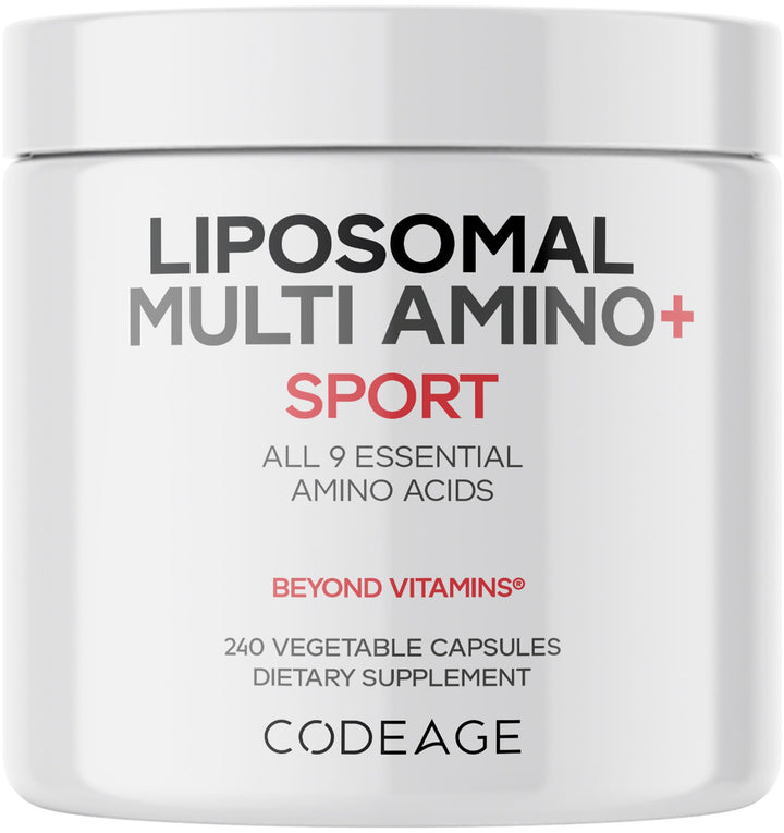 Codeage Multi Amino+ bottle showing full essential amino acids on the label.