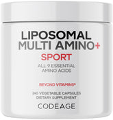 Codeage Multi Amino+ bottle showing full essential amino acids on the label.