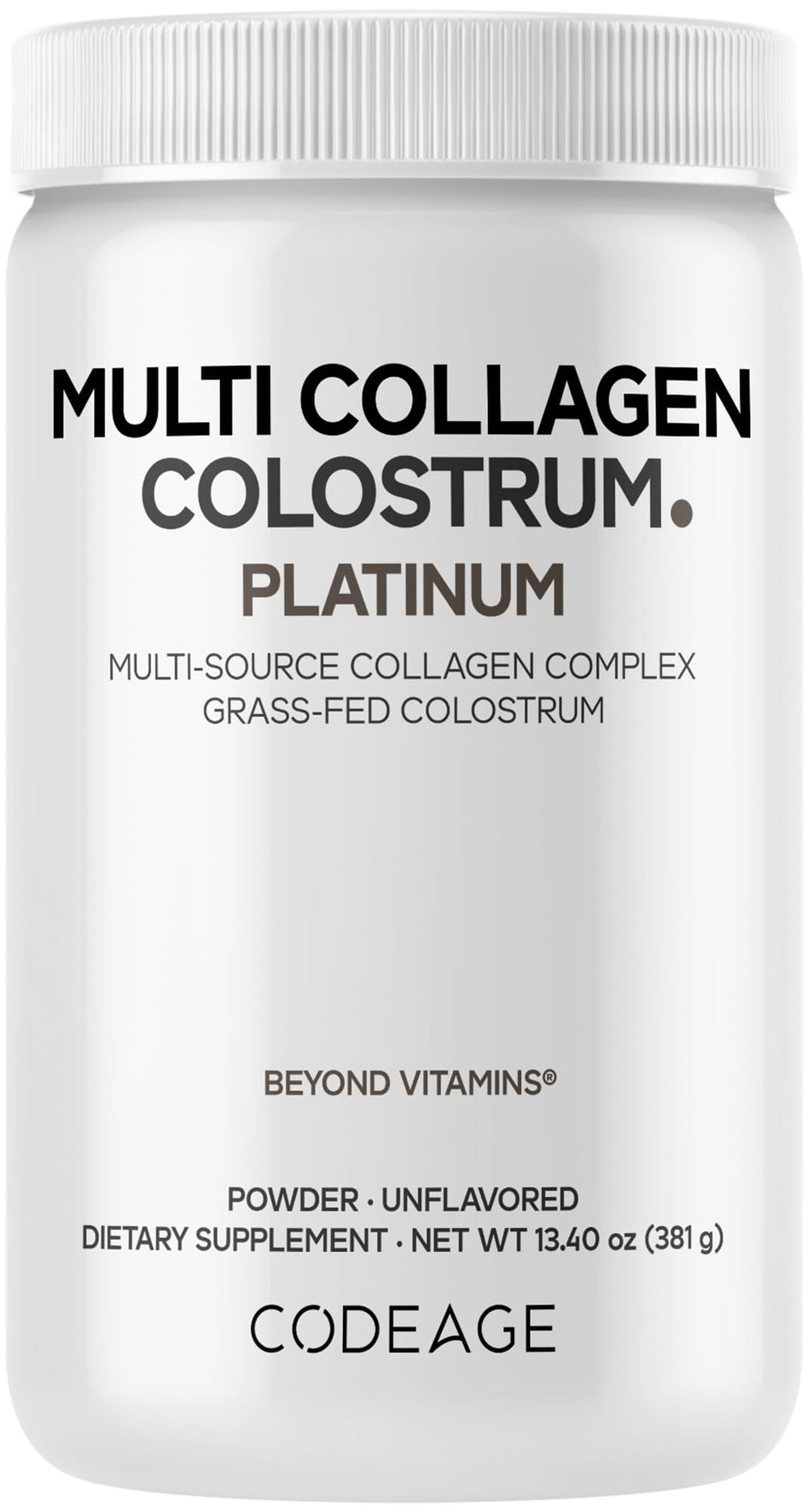Codeage Multi Collagen Colostrum Platinum bottle front—unflavored daily blend