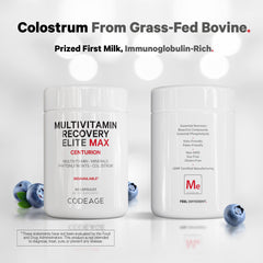 Codeage Recovery Elite Max label zoom highlighting ingredients and non-GMO formulation