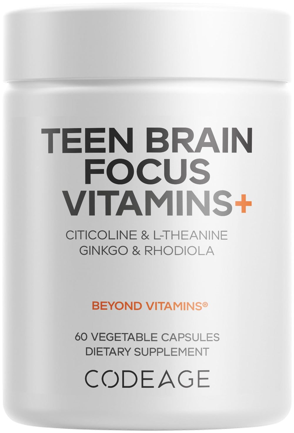 Codeage Teen Brain Focus bottle shown, a two-month supply for teens.