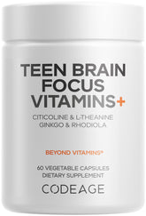Codeage Teen Brain Focus bottle shown, a two-month supply for teens.