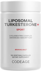 Codeage Turkesterone bottle with label visible, highlighting vegan, gluten-free sports supplement.