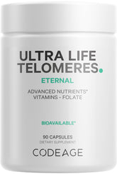 Codeage Ultra Life Telomeres bottle front promotes daily wellness support.