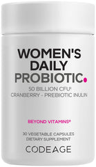 Codeage Women’s Daily Probiotic bottle showing 50B CFU per capsule for daily balance