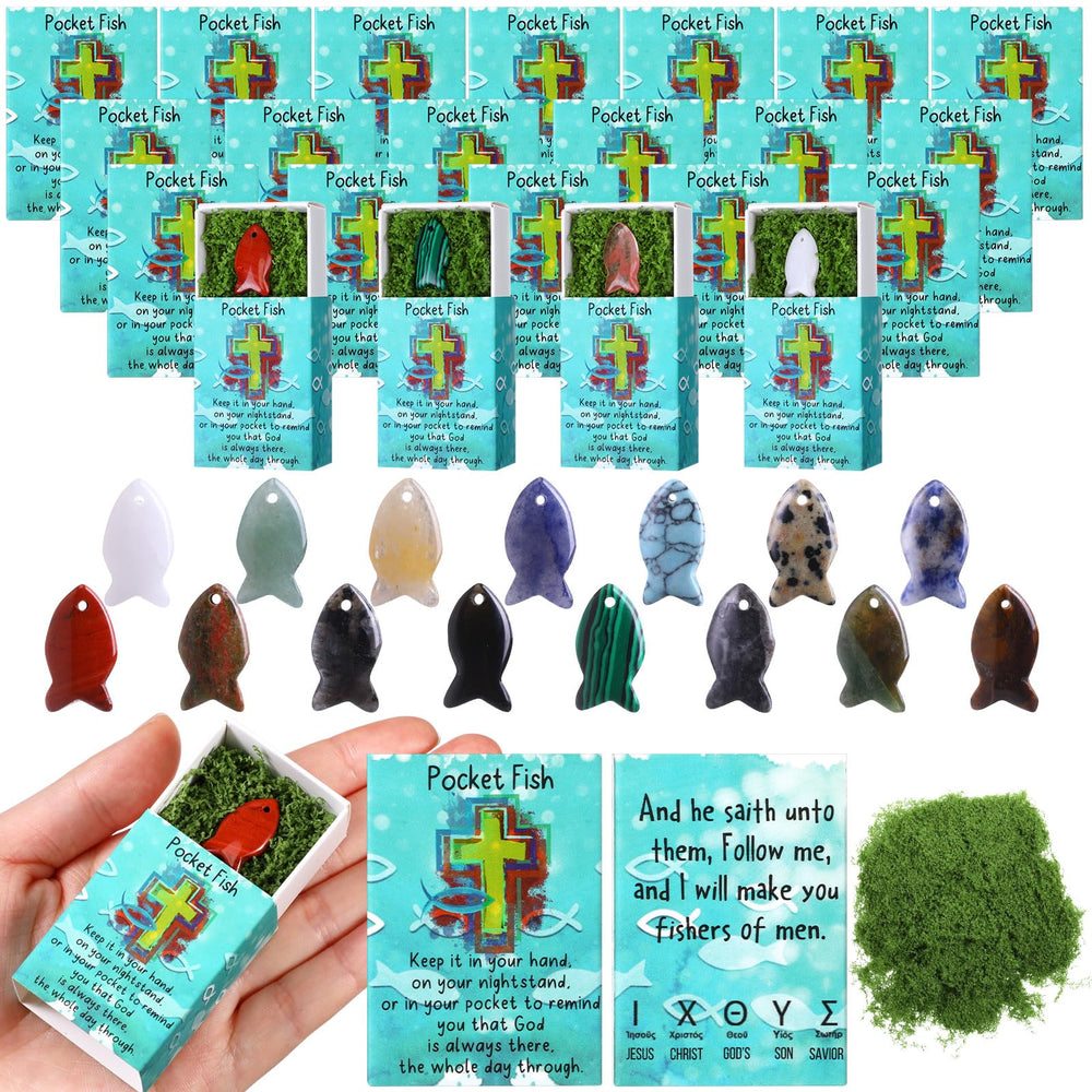 Colingmill 20-set pocket hug stones, colorful crystal fish accents for thoughtful gifts.