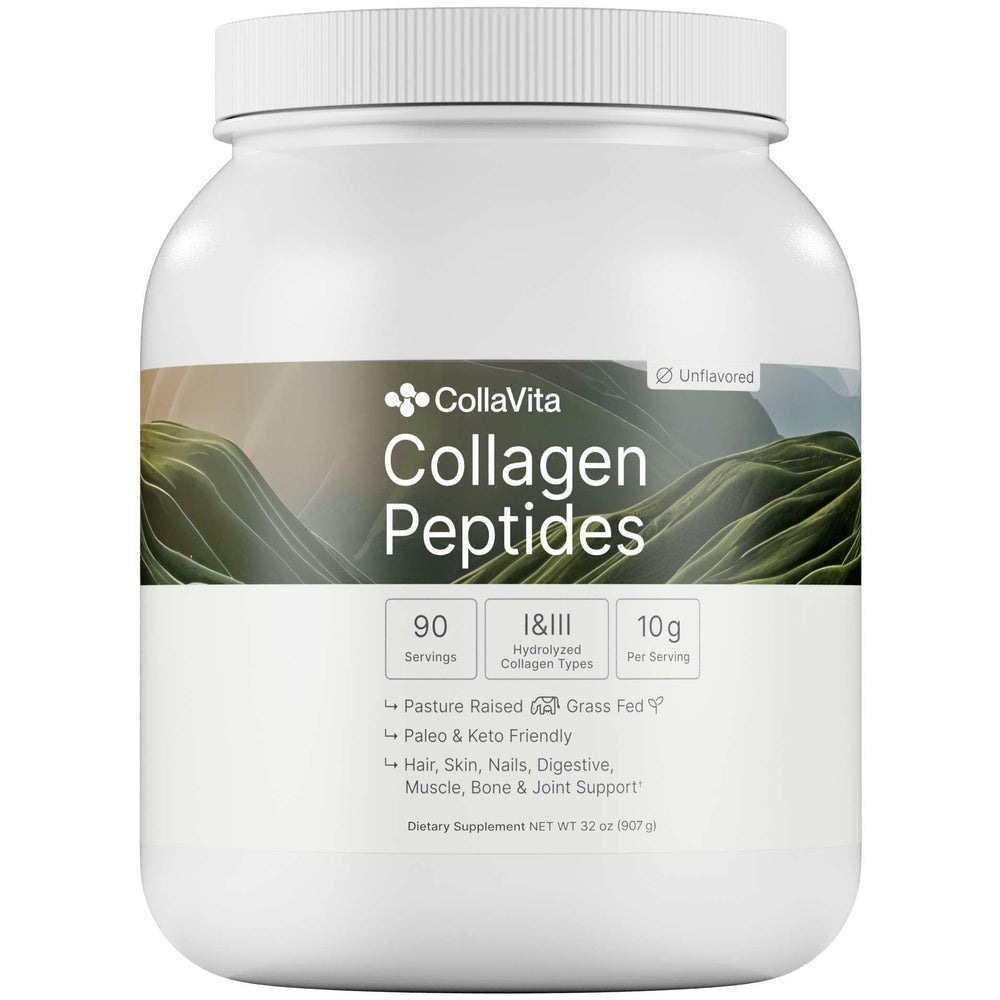Colla Vita collagen peptides powder bottle, clean and versatile for joints and beauty