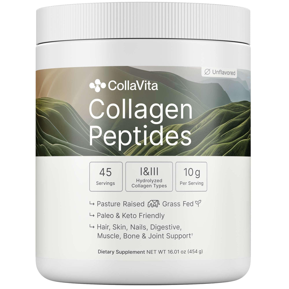 Colla Vita collagen peptides powder tub shown for daily joint and skin support