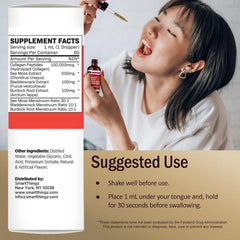Collagen Mojo dropper under the tongue for quick absorption.