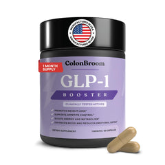 ColonBroom GLP-1 bottle on a shelf for daily gut health support.