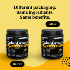 ColonBroom measuring scoop demonstrates easy fiber addition for gut comfort.