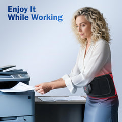 Comfytemp red light belt in office setting highlights hands-free relaxation.