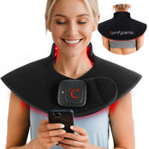 Comfytemp cordless pad on neck delivers warm red and near-infrared light