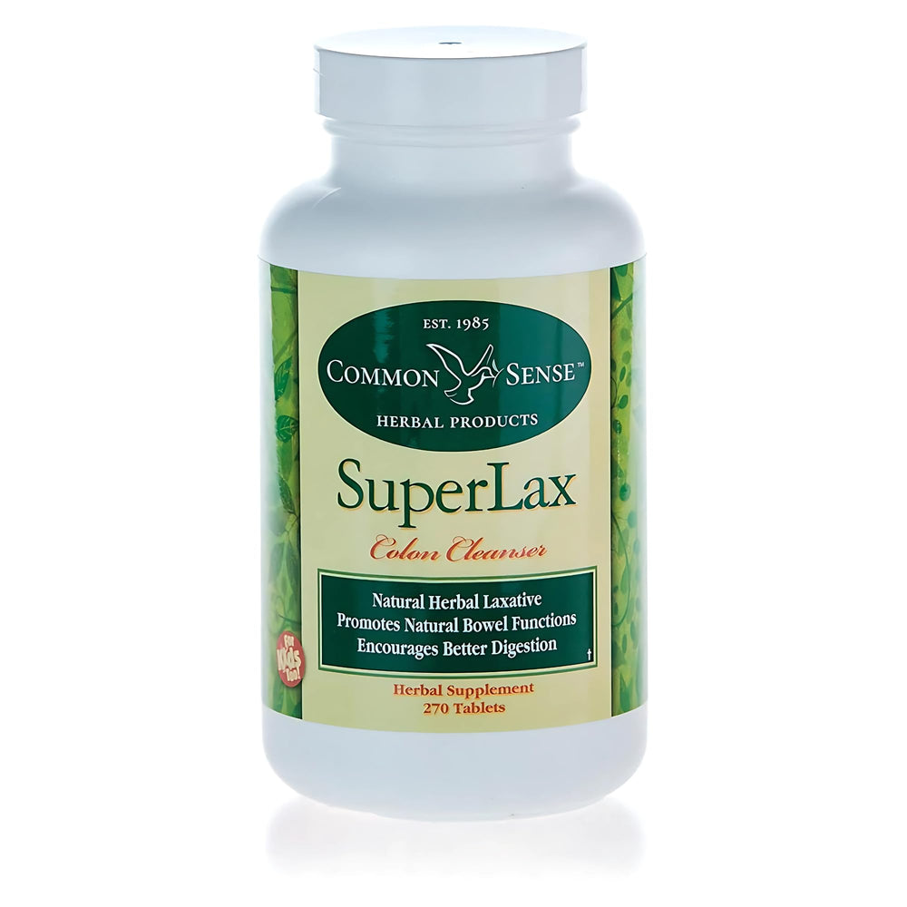 Common Sense SuperLax bottle front view for gentle colon support.