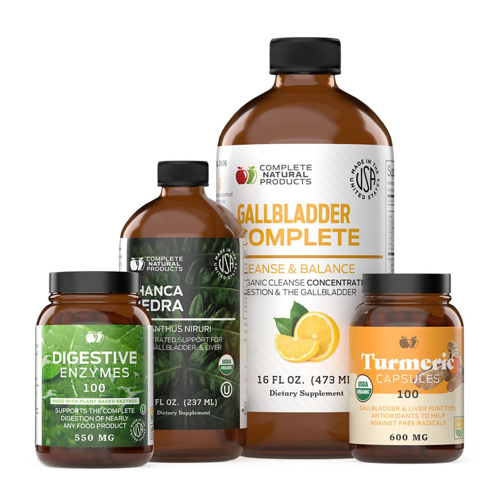 Complete Natural Gallbladder Bundle liquid dispense showing easy-to-use formula for quick relief