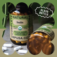 Complete Natural Products vegan-friendly capsules packaging signals clean, plant-based fiber option.
