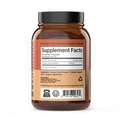 Complete Natural Products Organic Turmeric Capsules bottle back highlights ingredients and features.