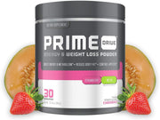 Complete Nutrition Prime Drive Energy strawberry-melon tub front, ready pre-workout for focused training sessions.