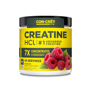 CON-CRET Creatine HCl Raspberry powder tub with label, ready for daily energy