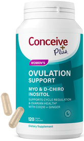 Conceive Plus Ovulation Support bottle promotes balanced cycles and reproductive wellness.