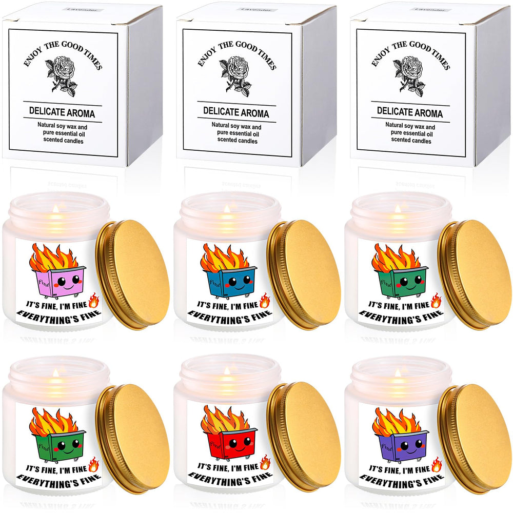 Conelist dumpster-fire candles six-pack on display for gifting and ambiance