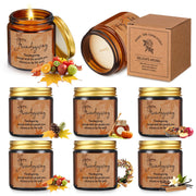 Conelist fall-winter candles in amber jars for cozy spaces.