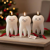 Conelist tooth candle with vanilla aromatherapy calms clinic ambiance.
