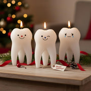 Conelist tooth candle with vanilla aromatherapy calms clinic ambiance.