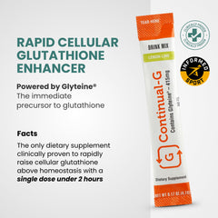Continual-G bottle beside glass of water suggesting easy daily preparation