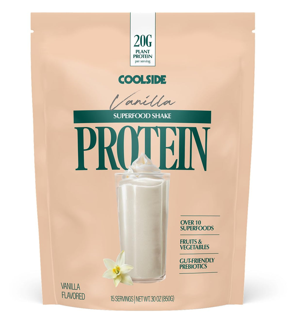 Coolside Vanilla protein bottle with a clean label showing plant-based ingredients