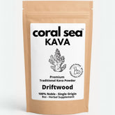 Coral Sea Kava powder in a glass jar for a smooth, calming ritual.