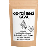 Coral Sea Kava powder shows premium noble roots in a jar, ready for ceremonial use.