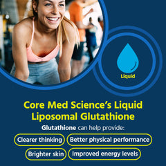 Pouring Core Med Science glutathione liquid shows quick absorption concept