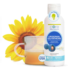 Core Med Science liposomal glutathione bottle with citrus flavor and clear label