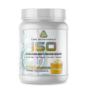 Core Nutritionals Iso Whey bottle pour highlights premium protein for post-workout recovery.