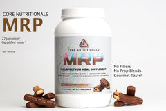 Core Nutritionals MRP shake poured into glass, smooth texture for post-workout recovery.