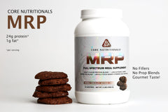 Core Nutritionals MRP pour in a glass illustrating quick, convenient nutrition after workouts.