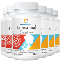 CORPORALIGHT Liposomal Glutathione Softgels bottle front promotes high-potency antioxidant support.
